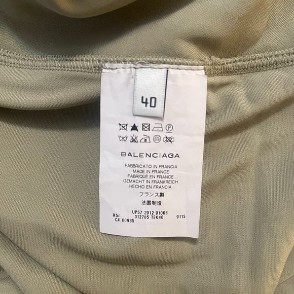 BALENCIAGA SAGE GREEN FLUTTER SLEEVE DROP WAIST A-LINE DRESS -VINTAGE! - Picture 3 of 8